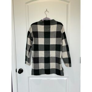 Tahari Mock Neck Split Hem Green Gray Plaid Sweater Size XS